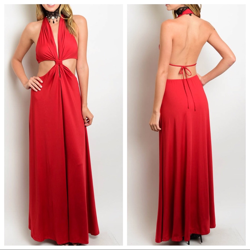 Nasty Gal Red Halter Maxi Dress